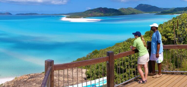 Visitors at the Hill Inlet lookout looking over the Whitsunday Islands